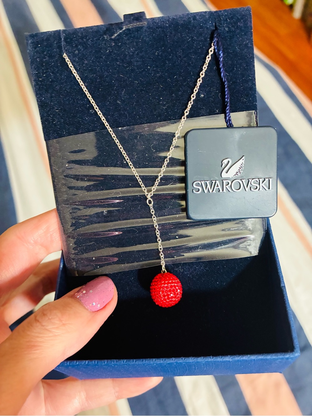 Swarovski Pop Red Crystal Orb Pendant Necklace - Silver Tone Chain. New in box.